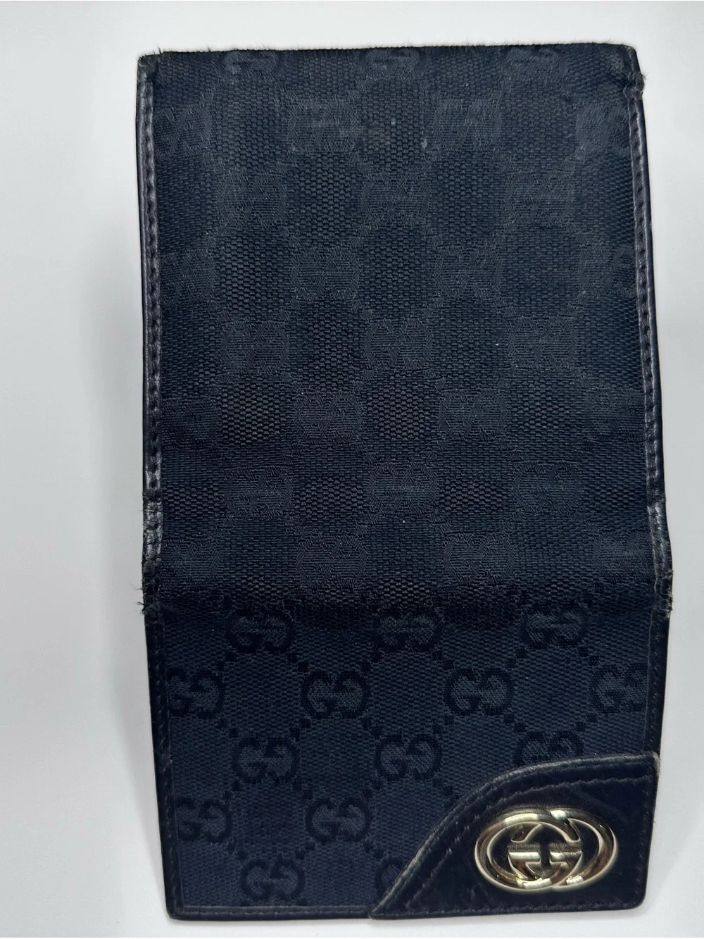 Authentic Gucci Black Men's Wallet with Gold GG Emblem